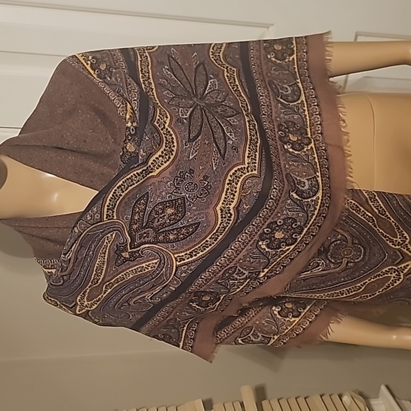 MANTERO Italian cashmere and silk   vintage paisley challis shawl 1980s - Picture 5 of 8